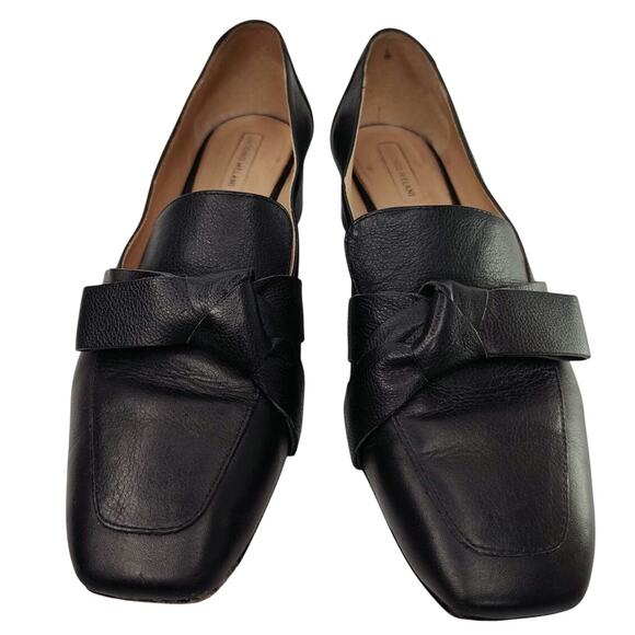 Black Leather Antonio Melani Bow heeled Loafers sz 9 - Picture 2 of 9